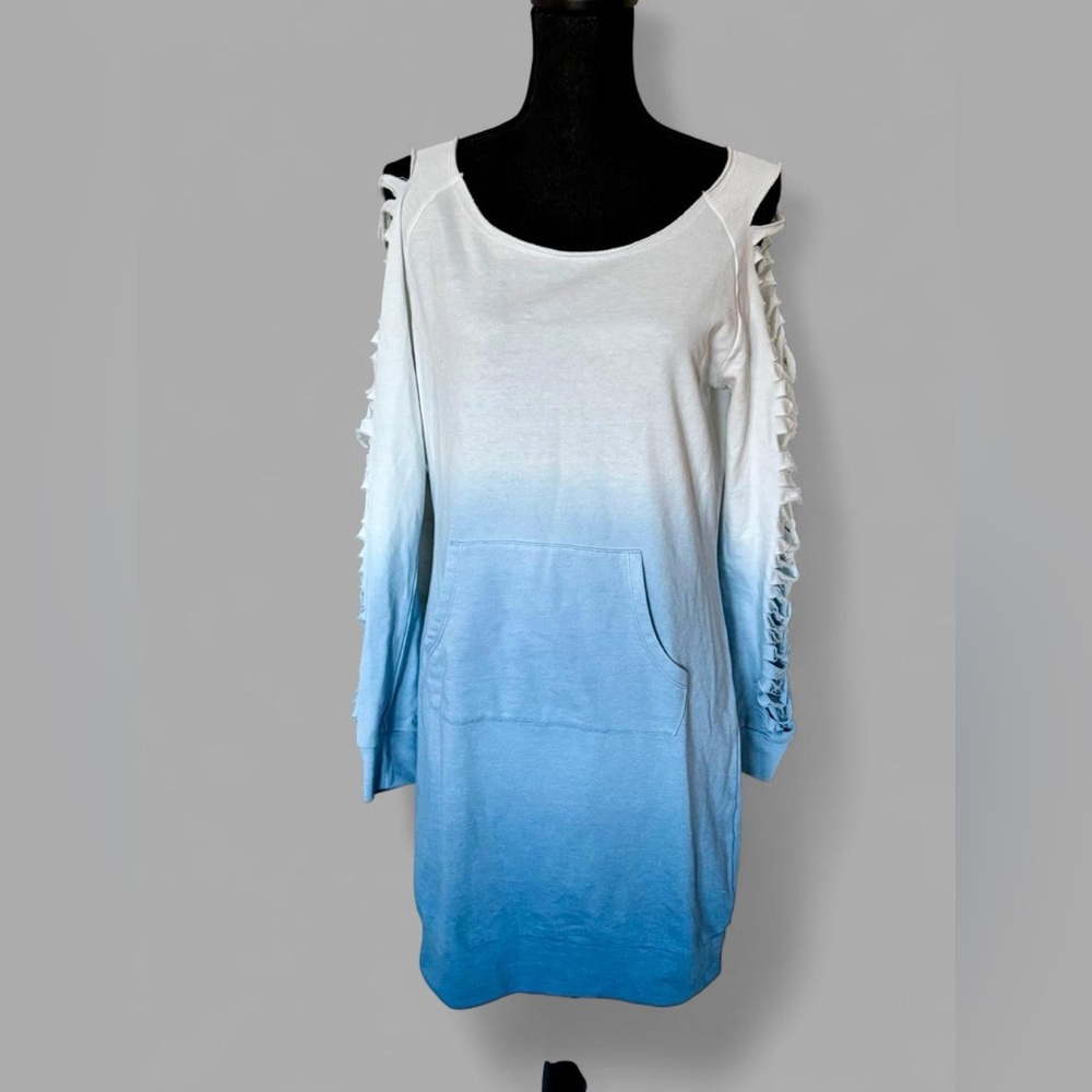 VENUS Blue/White Ombré Swim Coverup/Sweatshirt Dress with cutout sleeve details